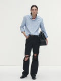COTTON LYOCELL DISTRESSED OXFORD SHIRT_ SKY BLUE