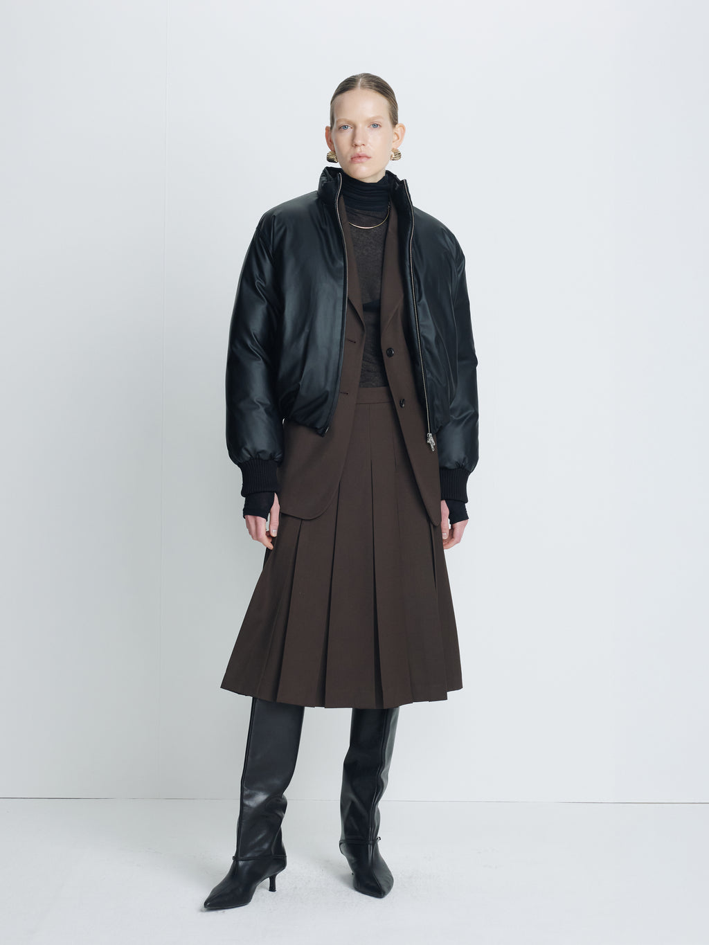 (W) CROPPED PADDED JACKET_ BLACK