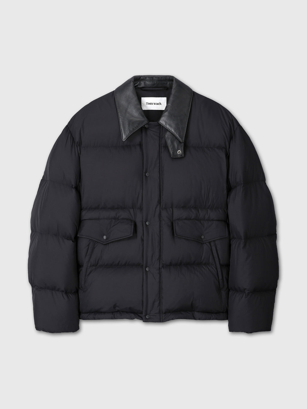 LEATHER COLLAR DOWN PUFFER BLOUSON_ BLACK