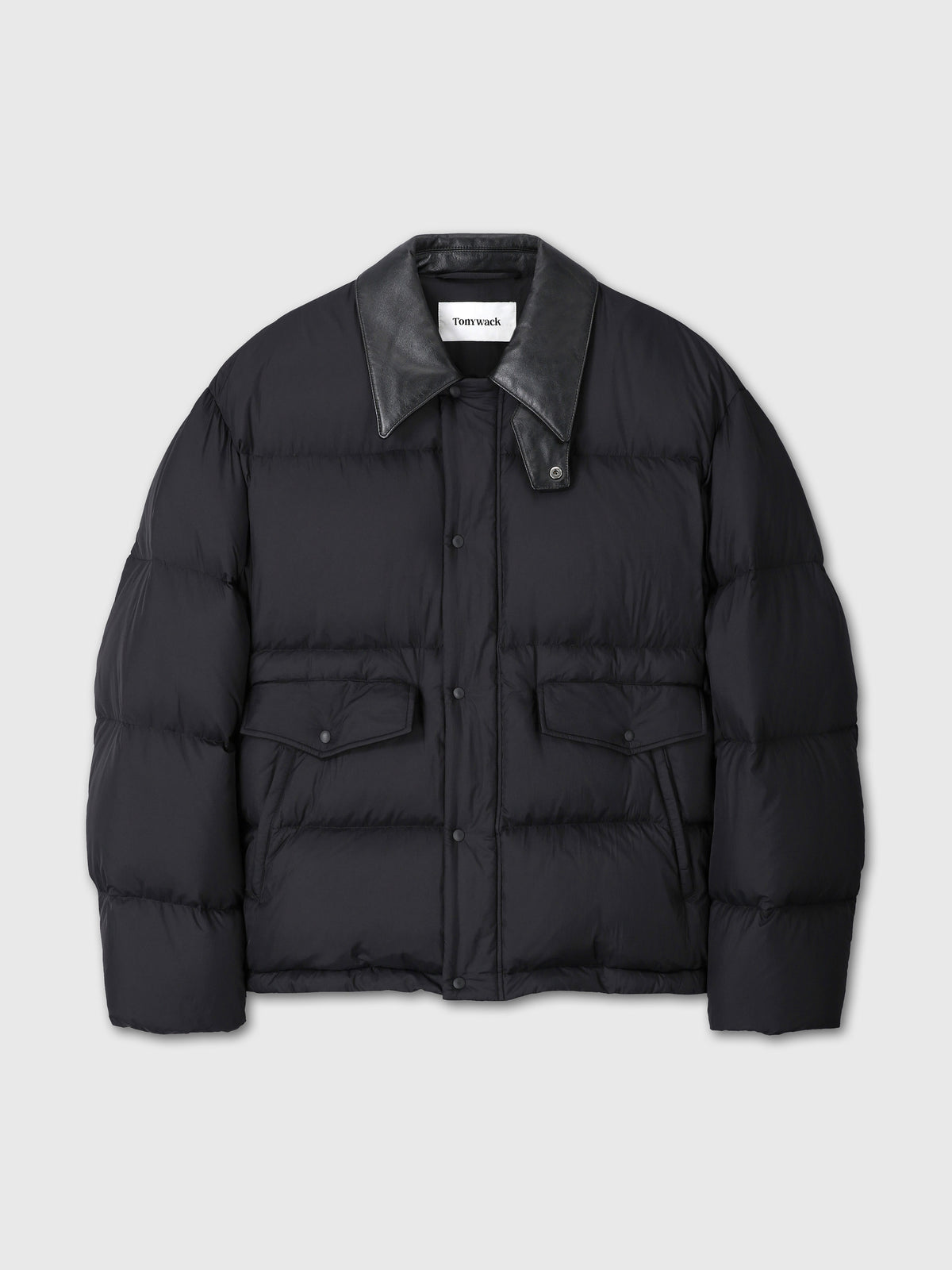 LEATHER COLLAR DOWN PUFFER BLOUSON_ BLACK