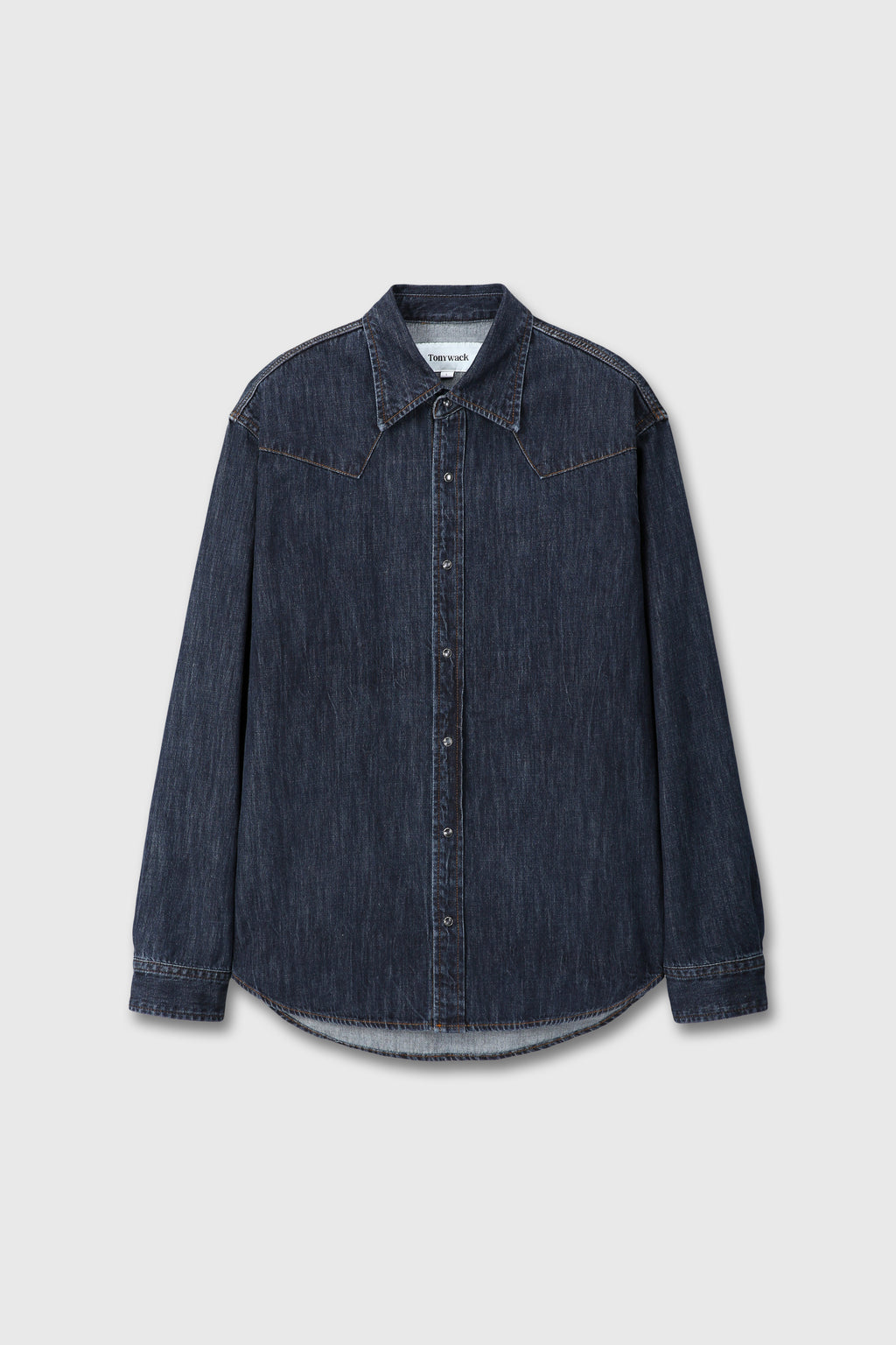 WASHED DENIM WESTERN SHIRT_ DARK BLUE