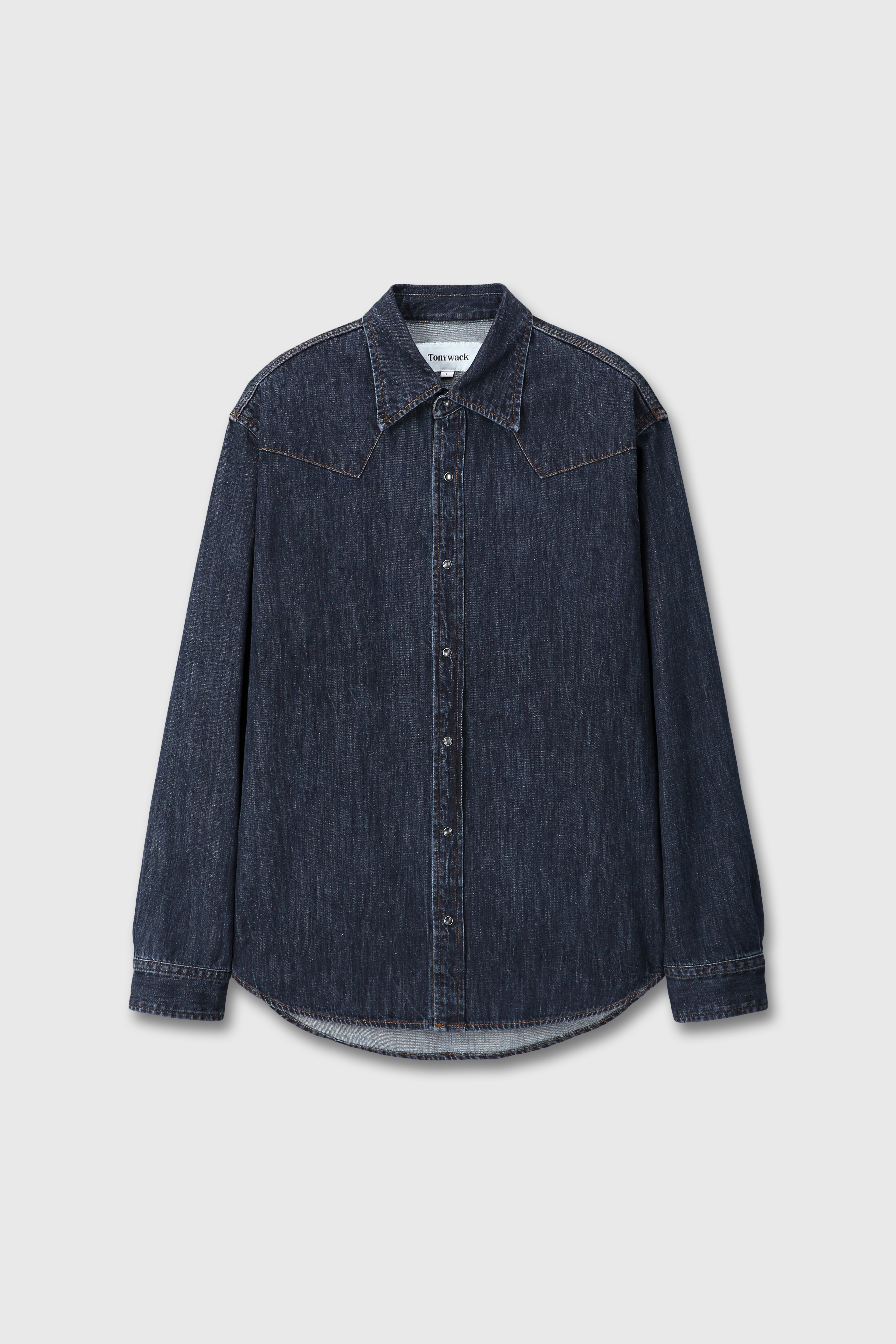 WASHED DENIM WESTERN SHIRT_ DARK BLUE