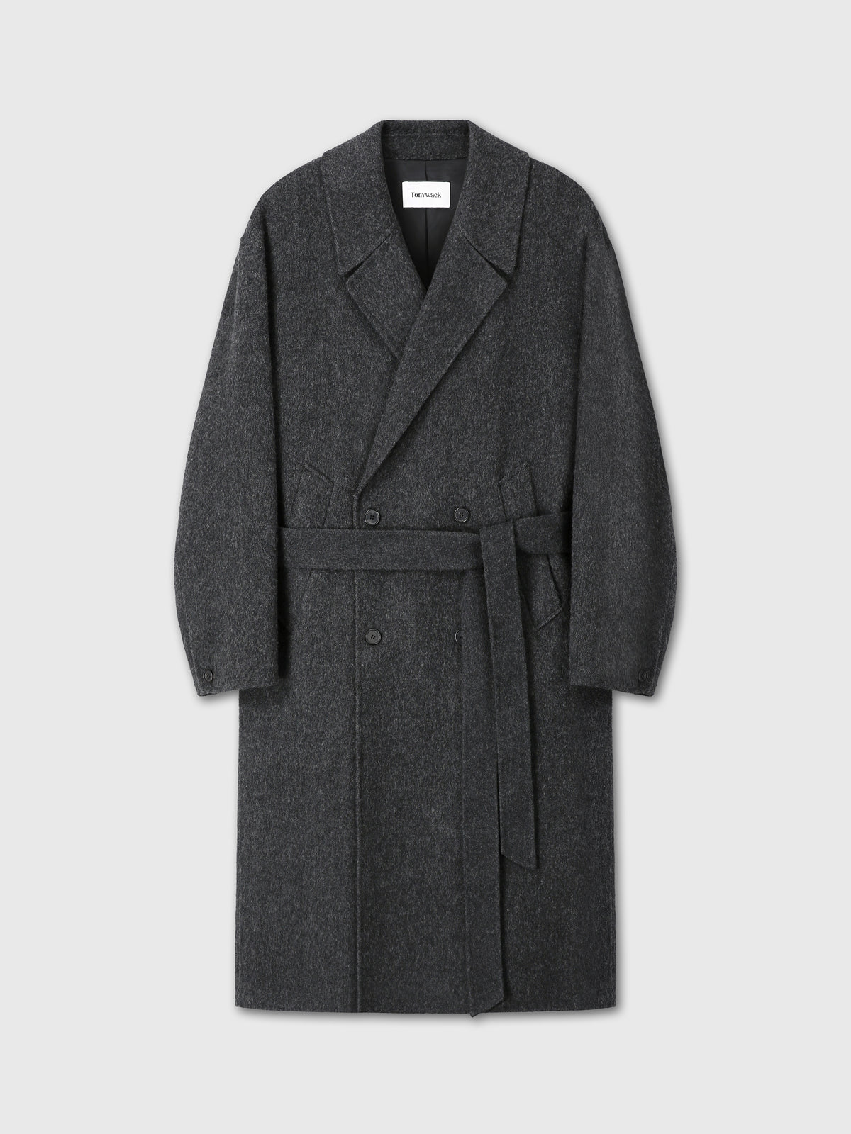HAND-MADE WOOL BELTED DOUBLE COAT_ MELANGE CHARCOAL