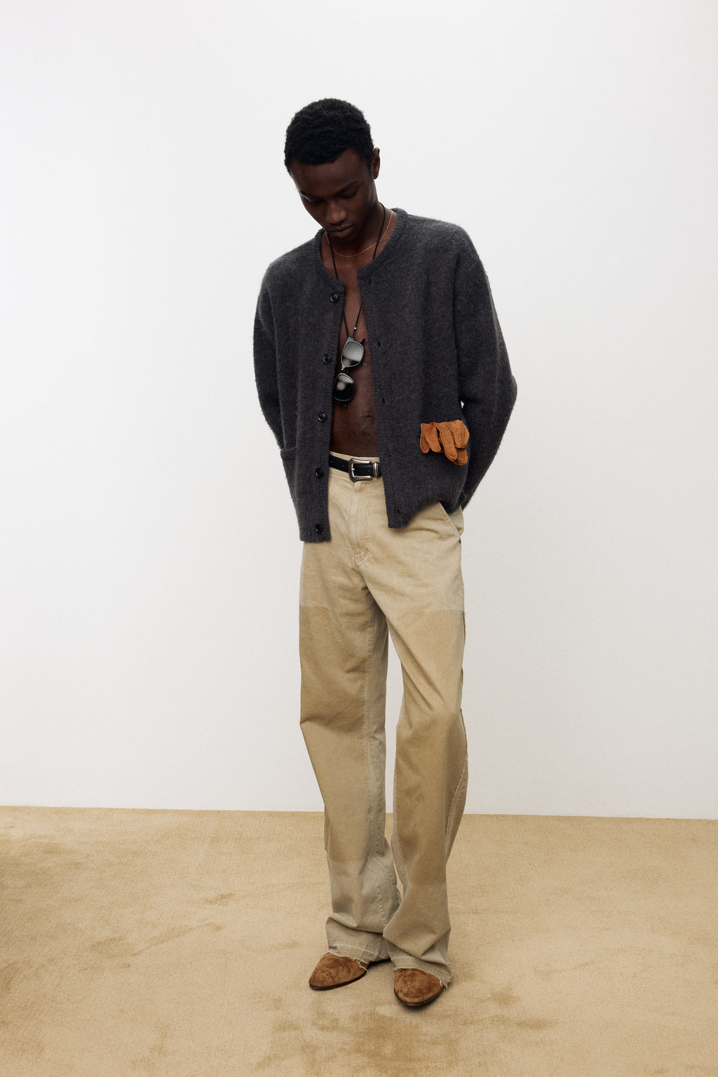 VINTAGE EFFECT FLARED CARPENTER PANTS_ FADED BEIGE