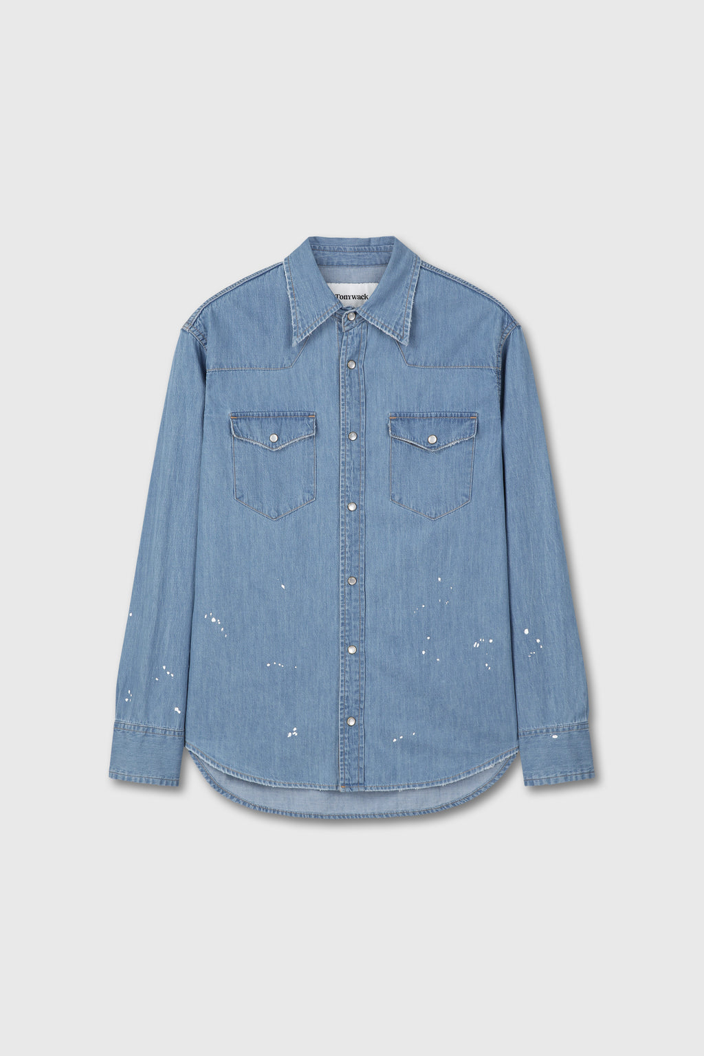 WASHED DENIM HAND-PAINTED WESTERN SHIRT_ WASHED BLUE