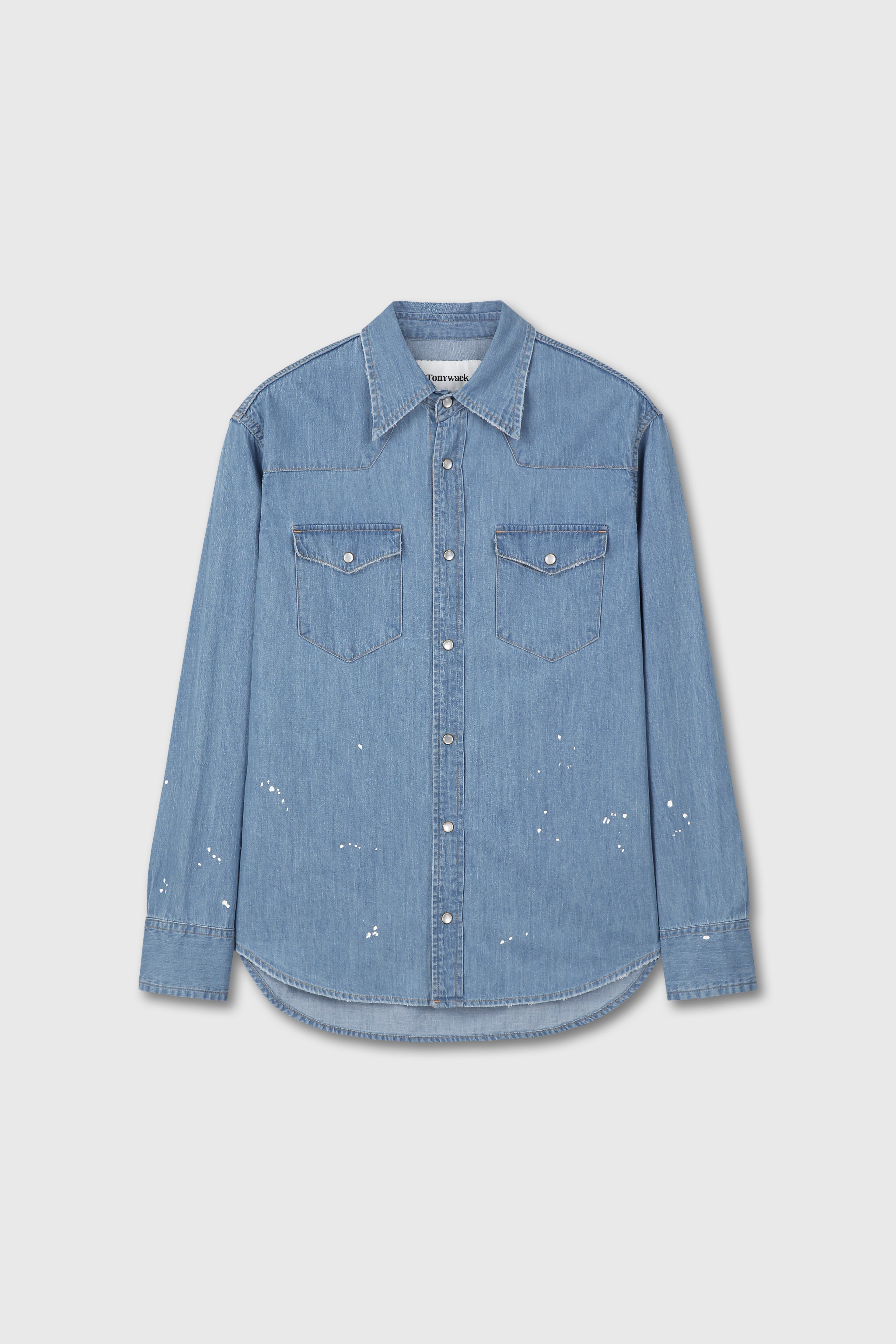 WASHED DENIM HAND-PAINTED WESTERN SHIRT_ WASHED BLUE