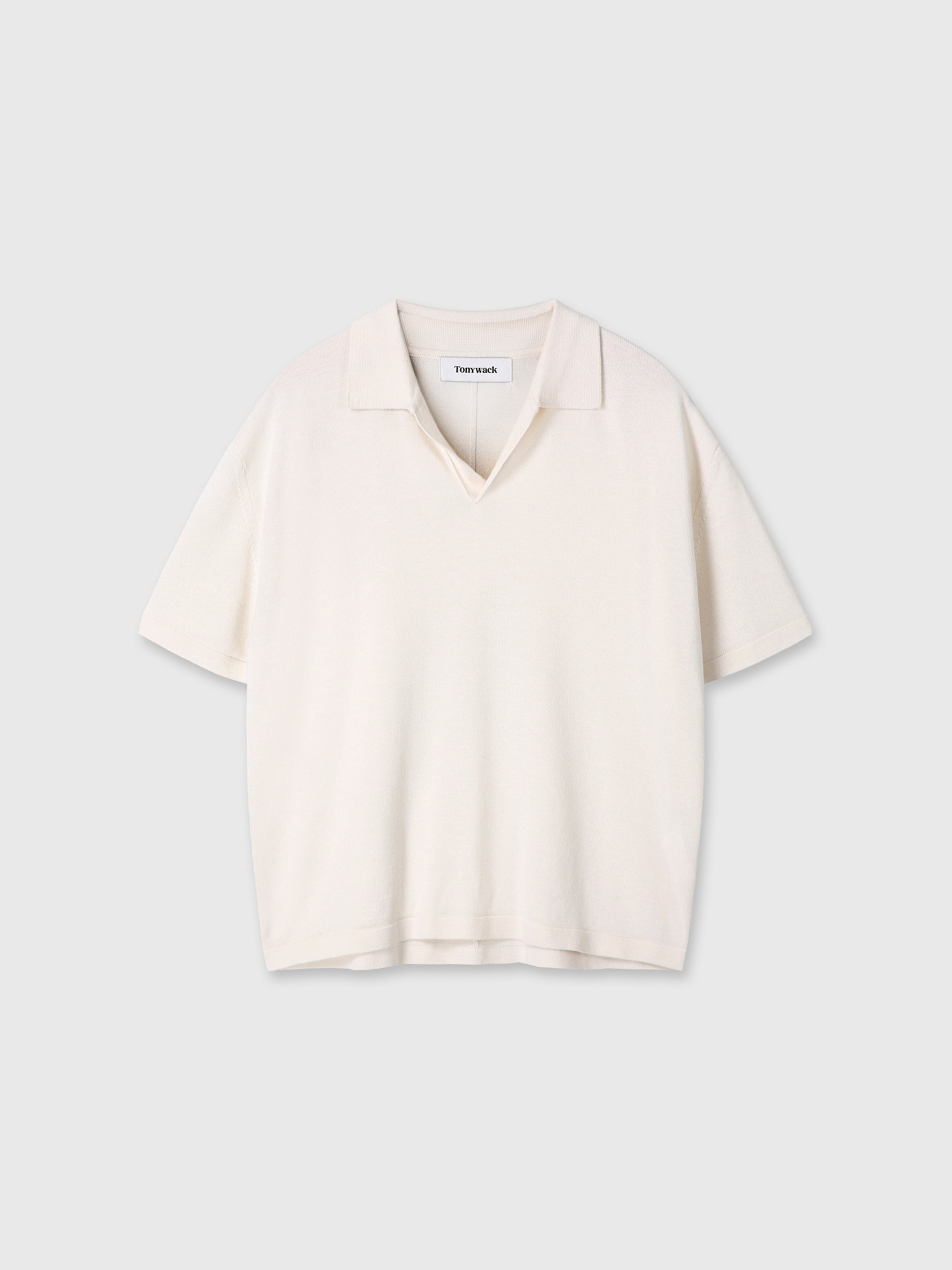 SILK CASHMERE OPEN COLLAR KNIT_ ECRU