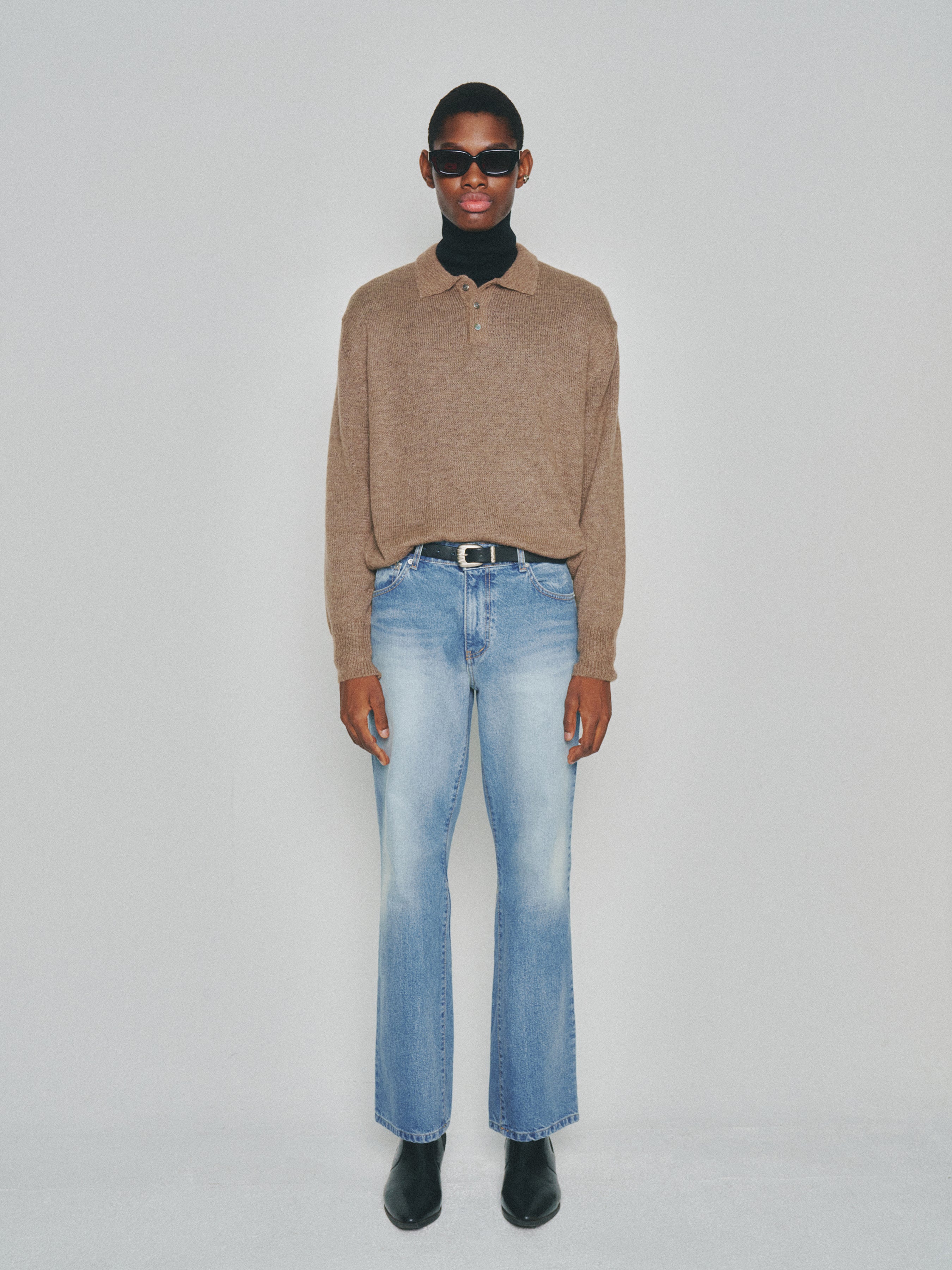 Italian Fabric Brushed Mohair Polo knit_ Mocha Brown