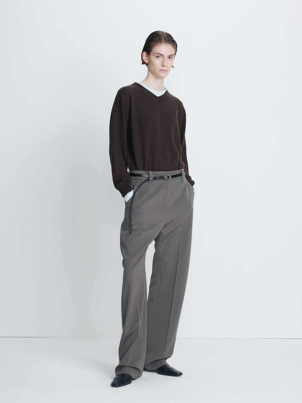 (W) WOOL OVERSIZED TROUSERS_ TAUPE GREY
