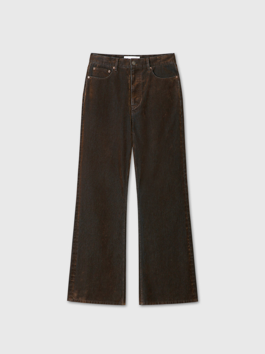 FLOCKED DENIM LOOSE FLARED PANTS_ BROWN