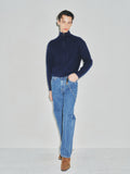 Super Fine Wool Cable Knit Zip-up_ Navy Blue