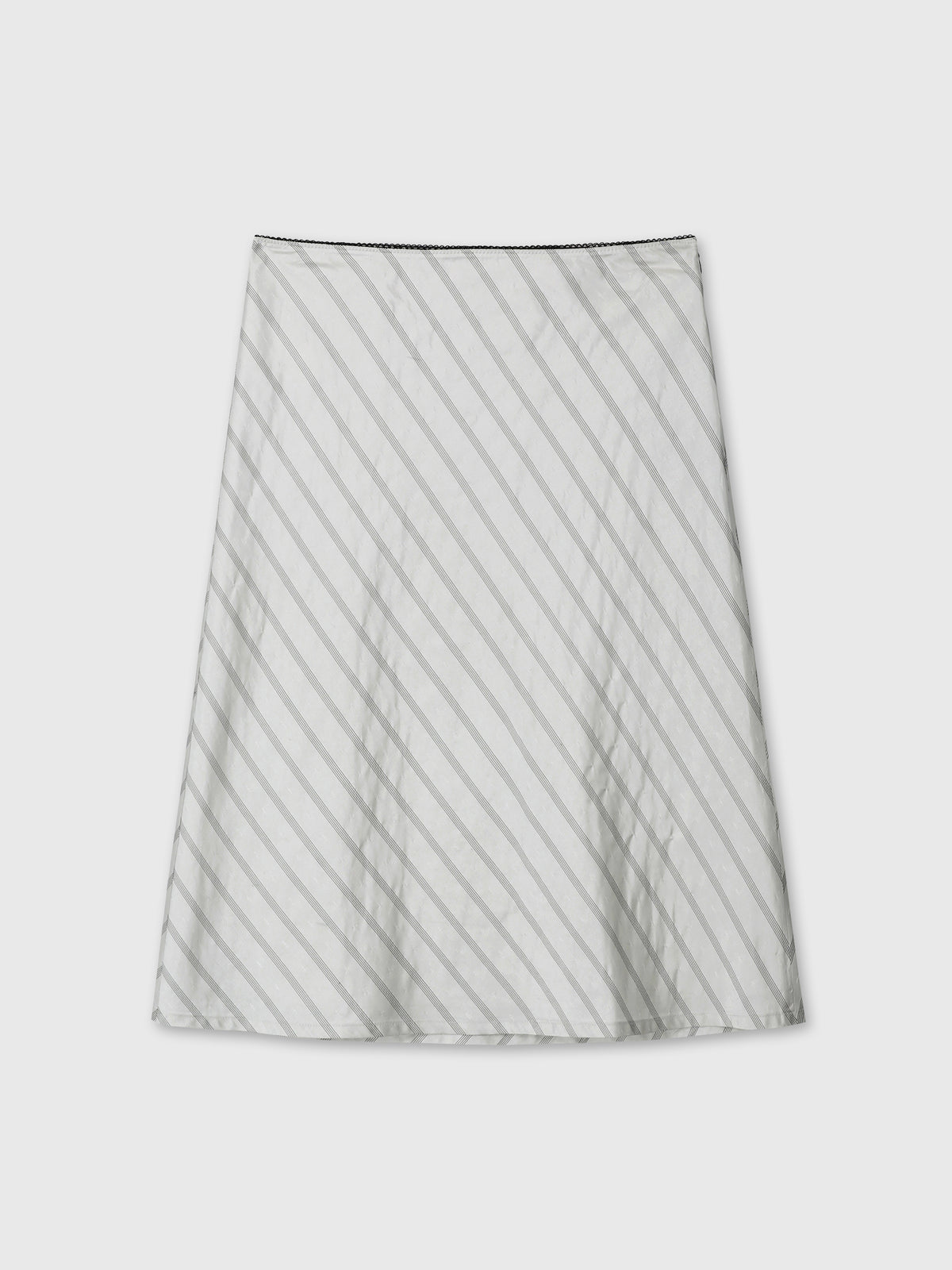 (W) SILK STRIPES MIDI-SKIRT_ GREY STRIPE