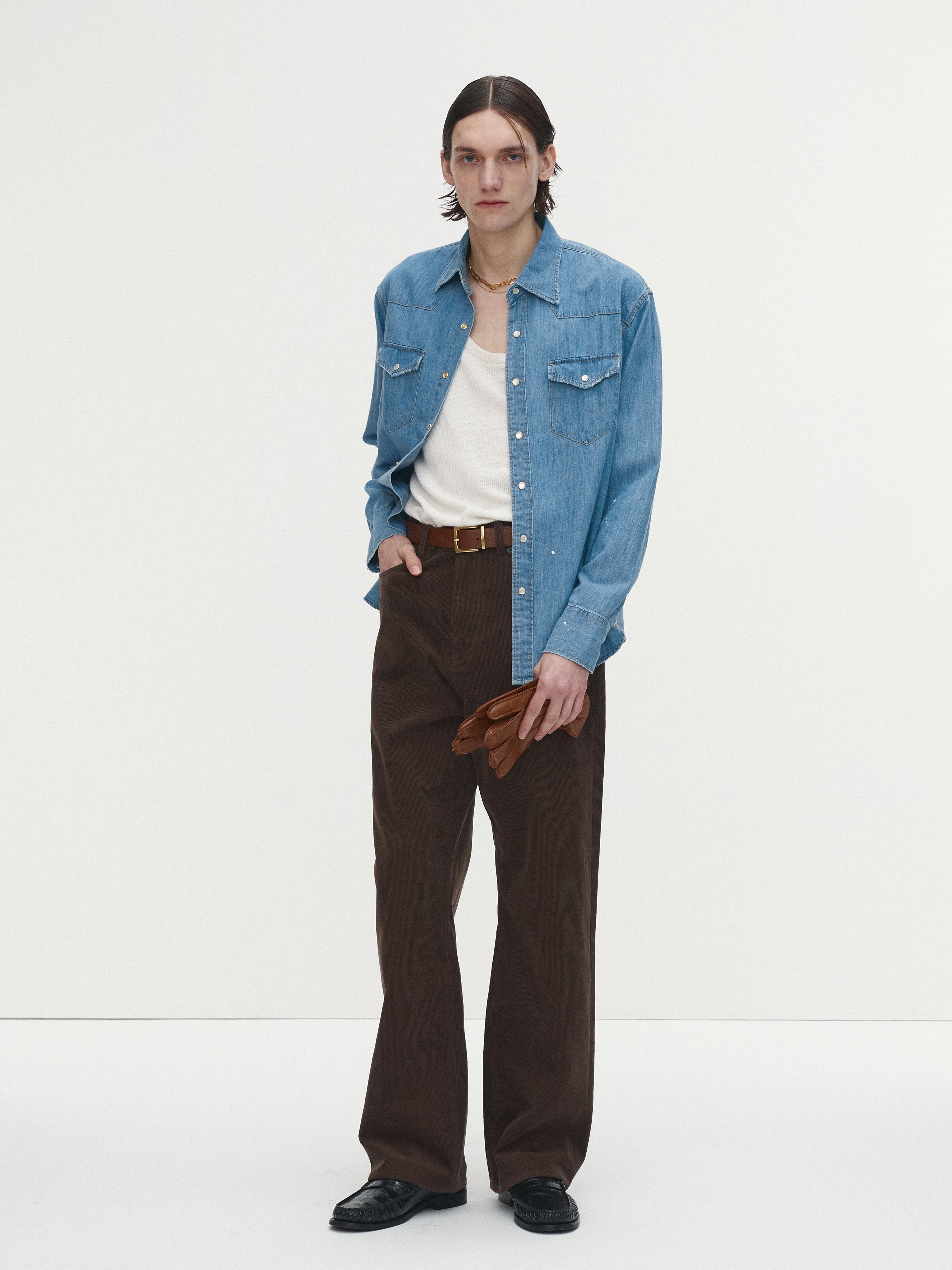 WASHED DENIM HAND-PAINTED WESTERN SHIRT_ WASHED BLUE