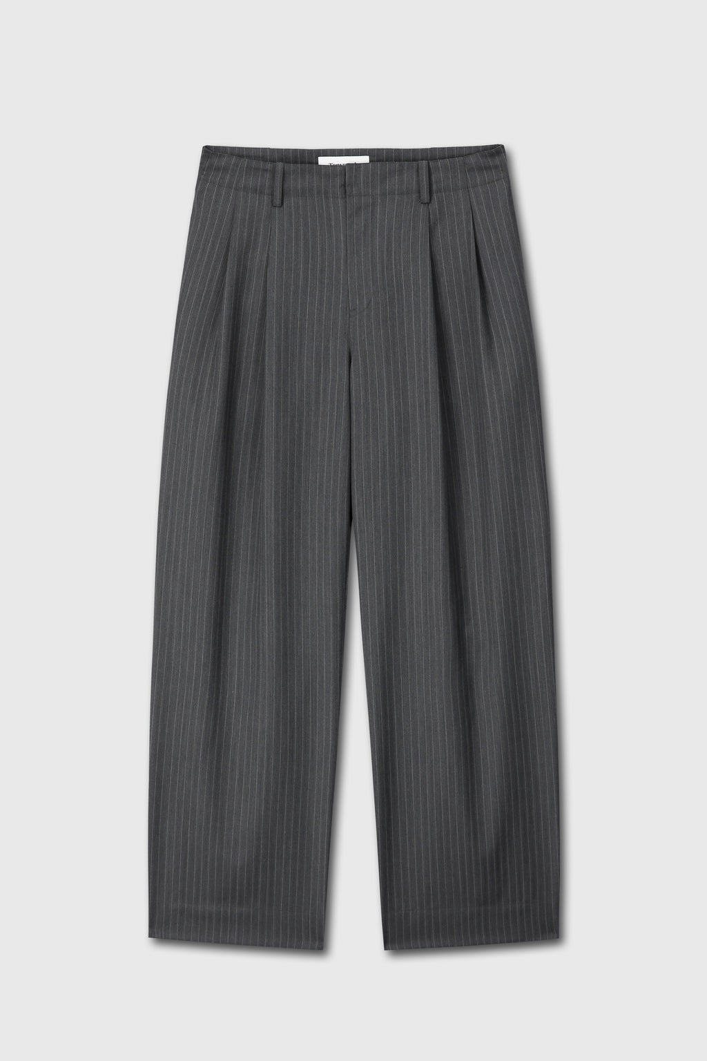 STRIPED WOOL DOUBLE-PLEATS WIDE TROUSERS_ GREY PINSTRIPE
