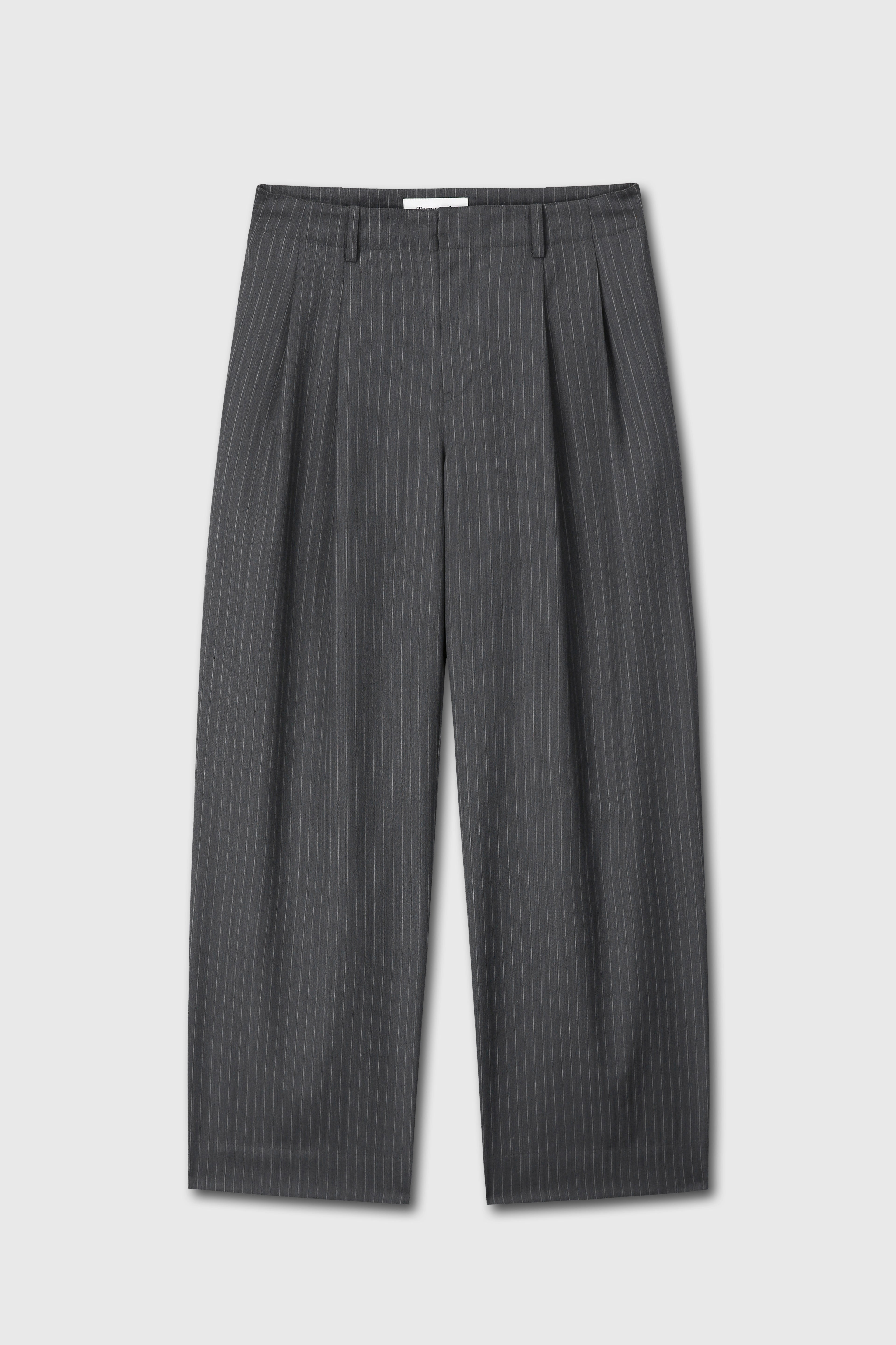 STRIPED WOOL DOUBLE-PLEATS WIDE TROUSERS_ GREY PINSTRIPE