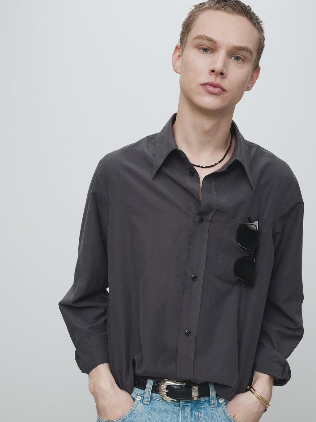SILK COTTON GARMENT-DYED SHIRT_ FADED BLACK