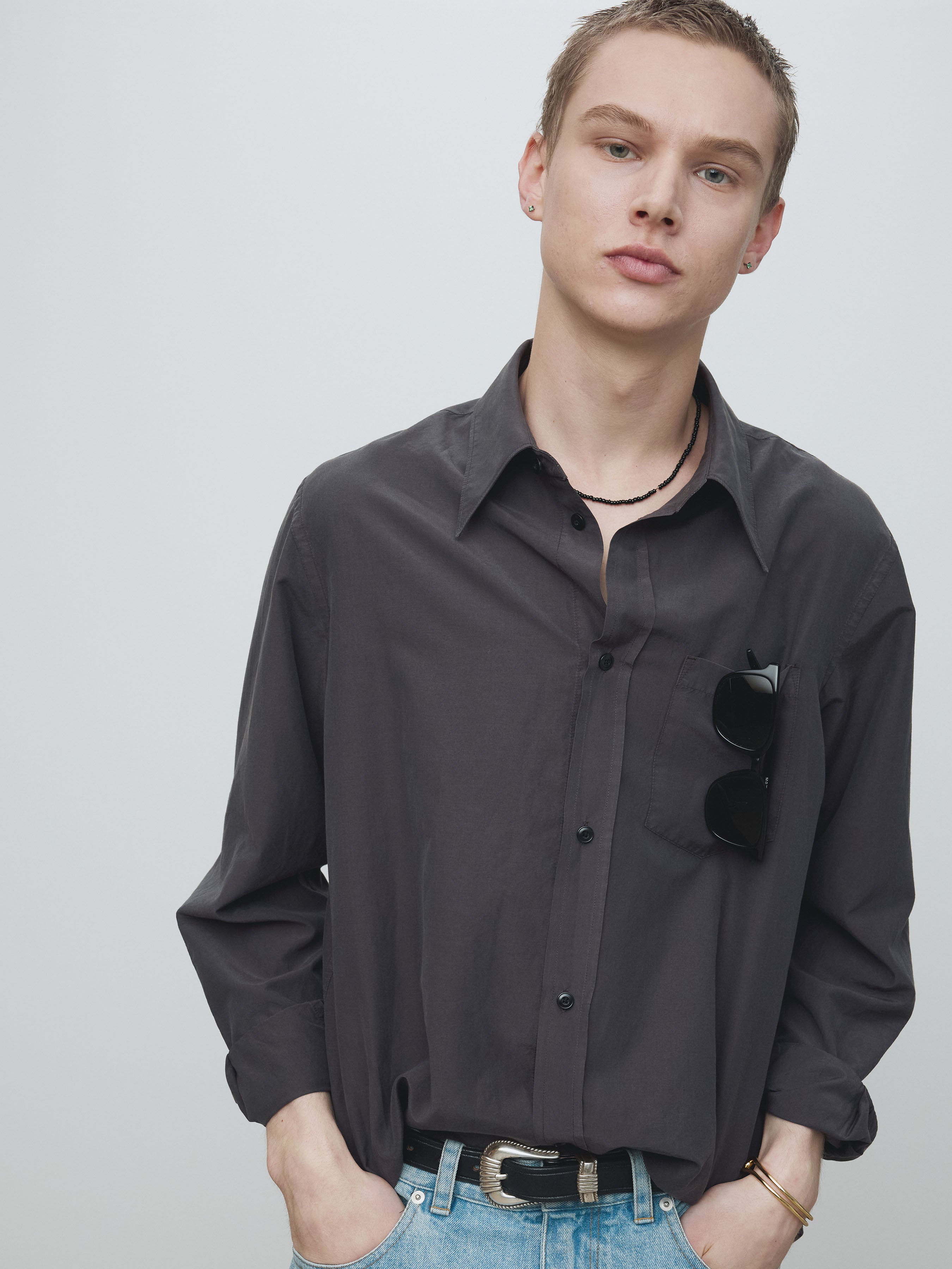 SILK COTTON GARMENT-DYED SHIRT_ FADED BLACK