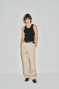 Hard Twist Semi-wide Cut Double Knee Pants_ Beige