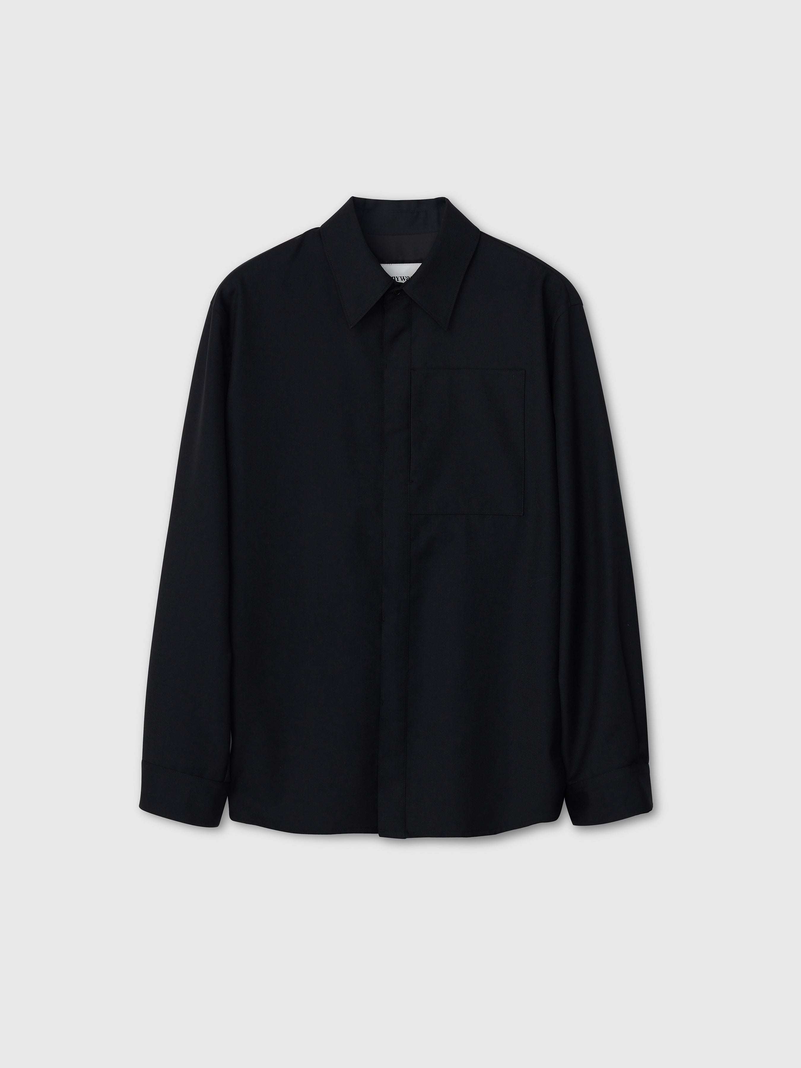 Wool Twill Hidden Pocket Shirt_ Black