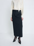 (W) WOOL BELTED MAXI SKIRT_ BLACK