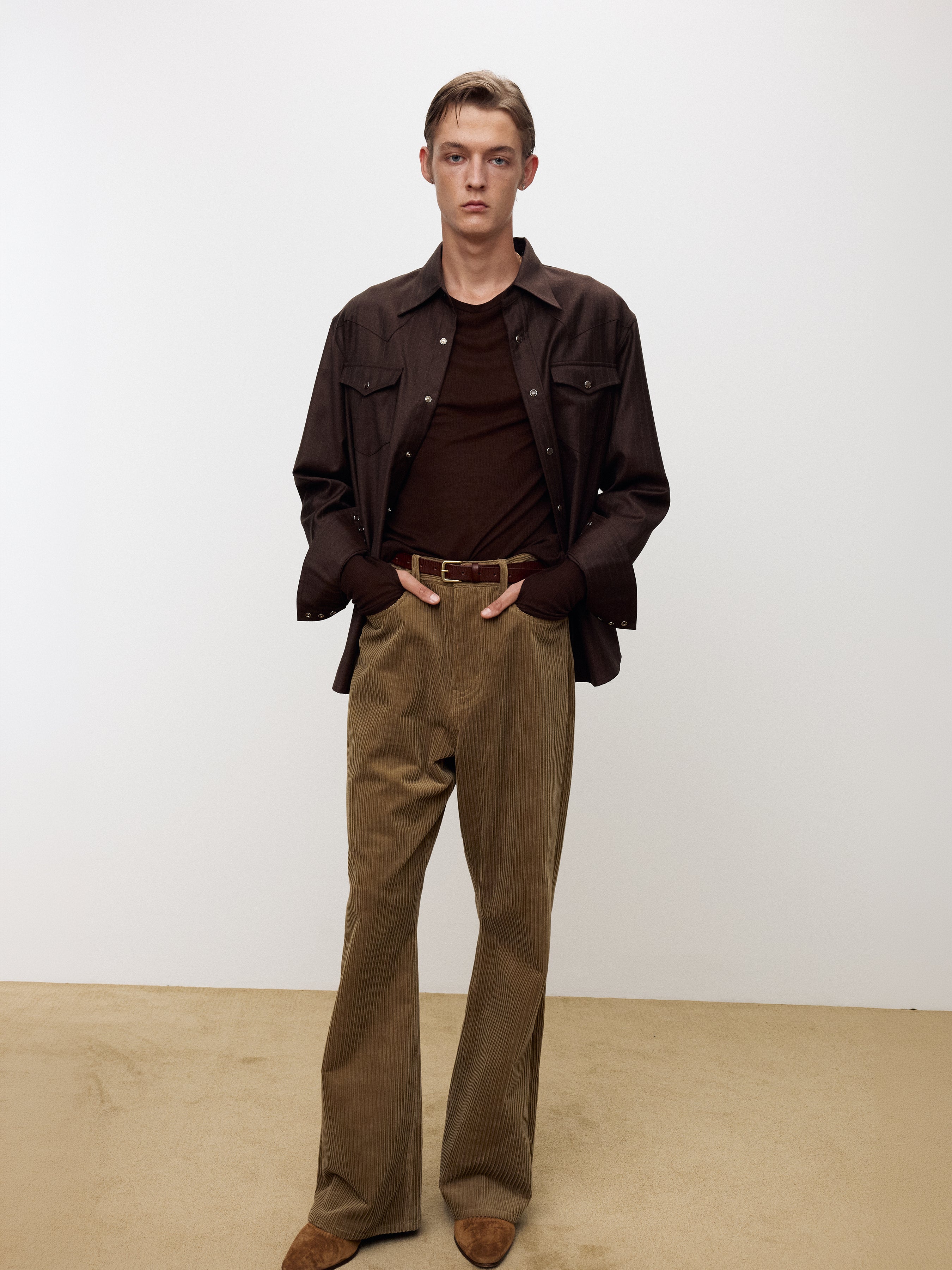 STRIPED WOOL WESTERN SHIRT_ SEPIA BROWN