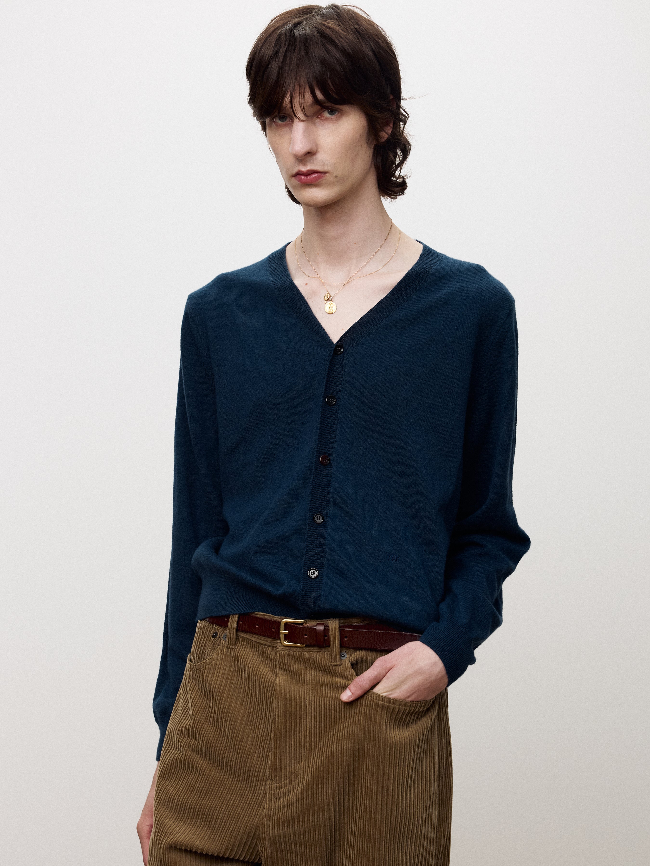 SUPER FINE MERINO WOOL KNIT CARDIGAN_ DARK BLUE