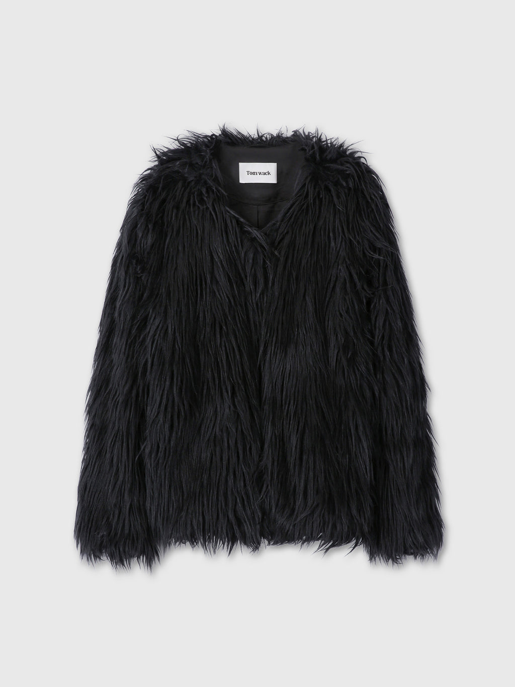 (W) LONG HAIR FAUX FUR JACKET_ BLACK