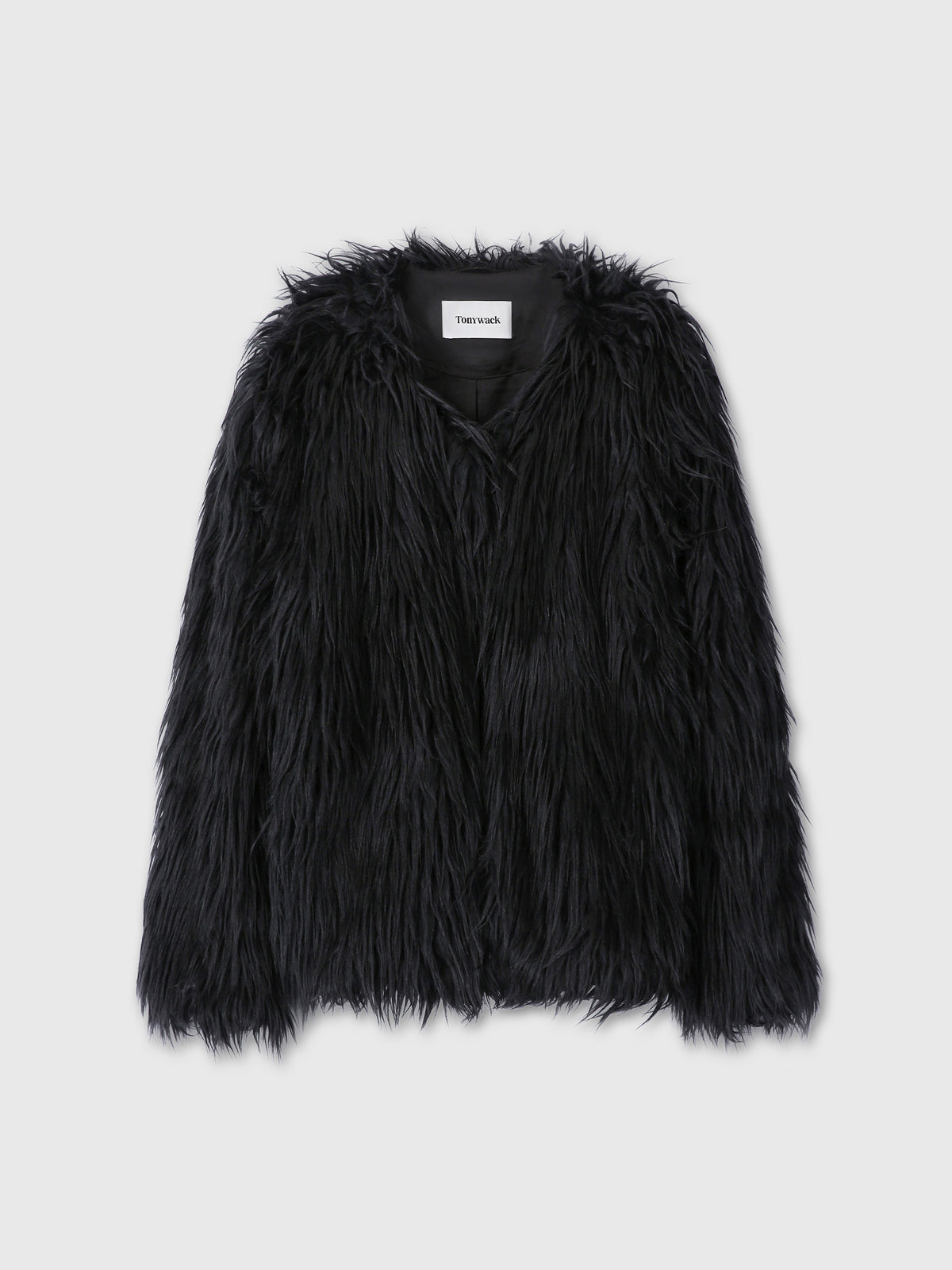 (W) LONG HAIR FAUX FUR JACKET_ BLACK