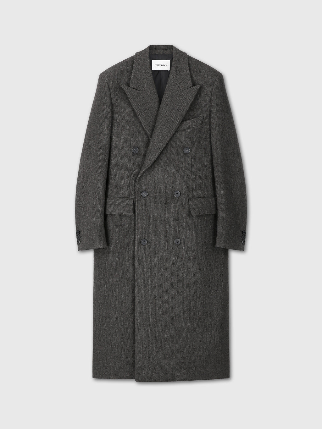 HERRINGBONE WOOL DOUBLE-BREASTED COAT_ MOSS BROWN