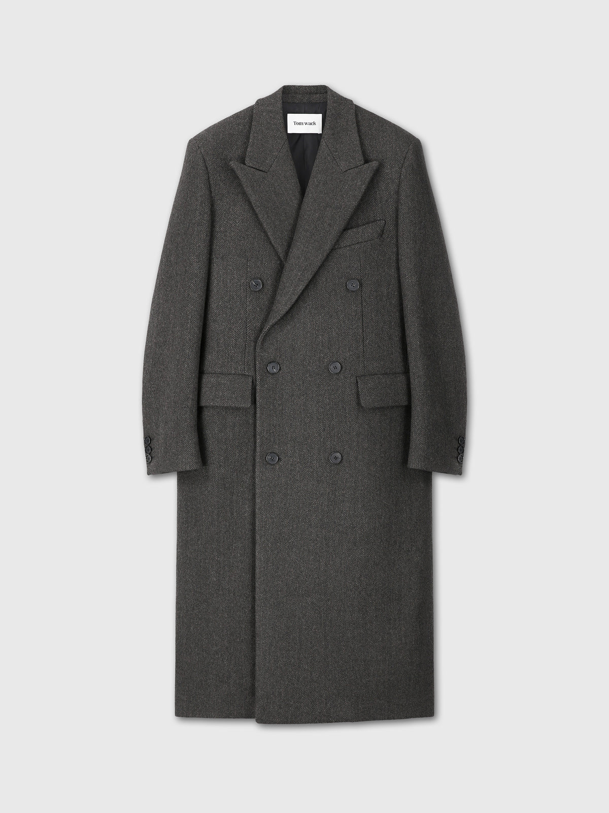 HERRINGBONE WOOL DOUBLE-BREASTED COAT_ MOSS BROWN