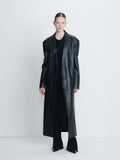 (W) NAPPA LEATHER DOUBLE-BREASTED COAT_ BLACK