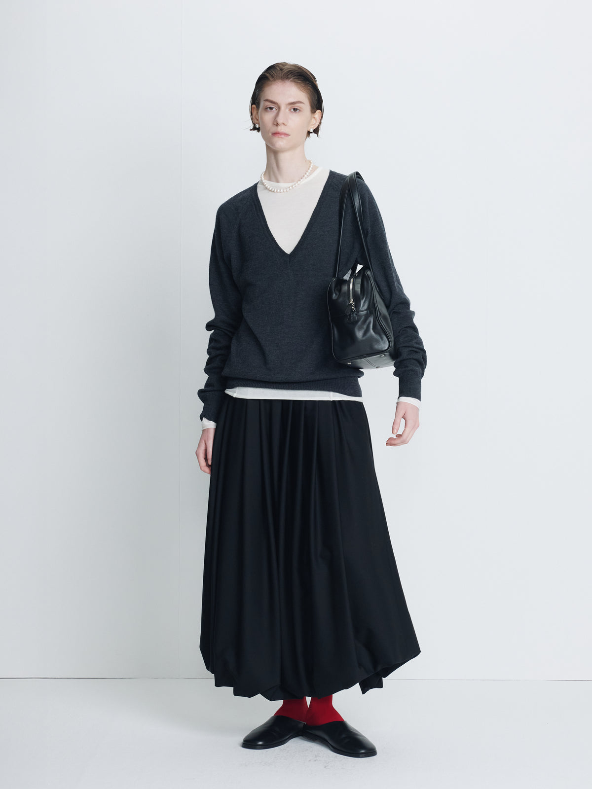 (W) WOOL BALLOON SKIRT_ BLACK