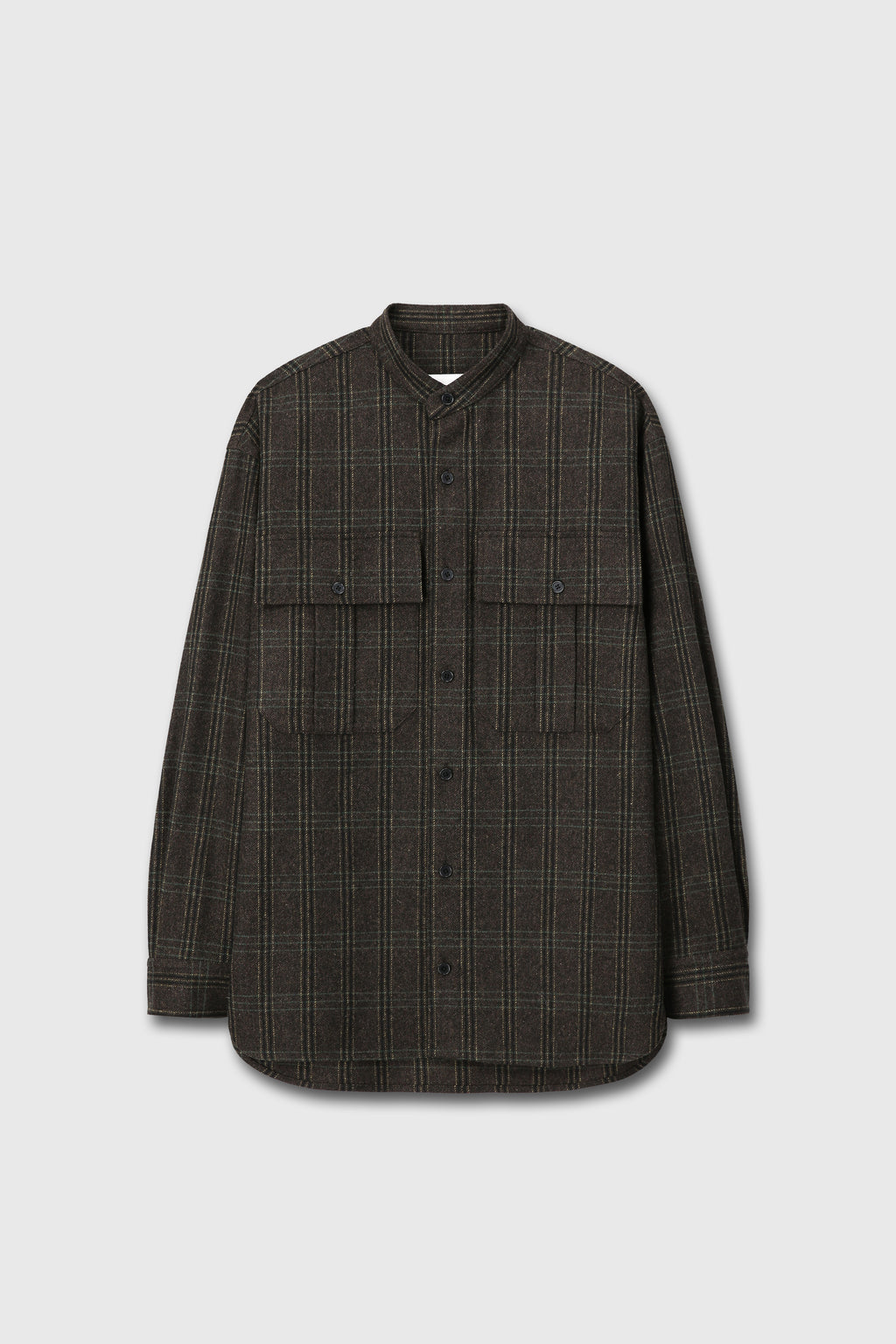 CHECKED WOOL OVERSIZED SHIRT_ DARK BROWN