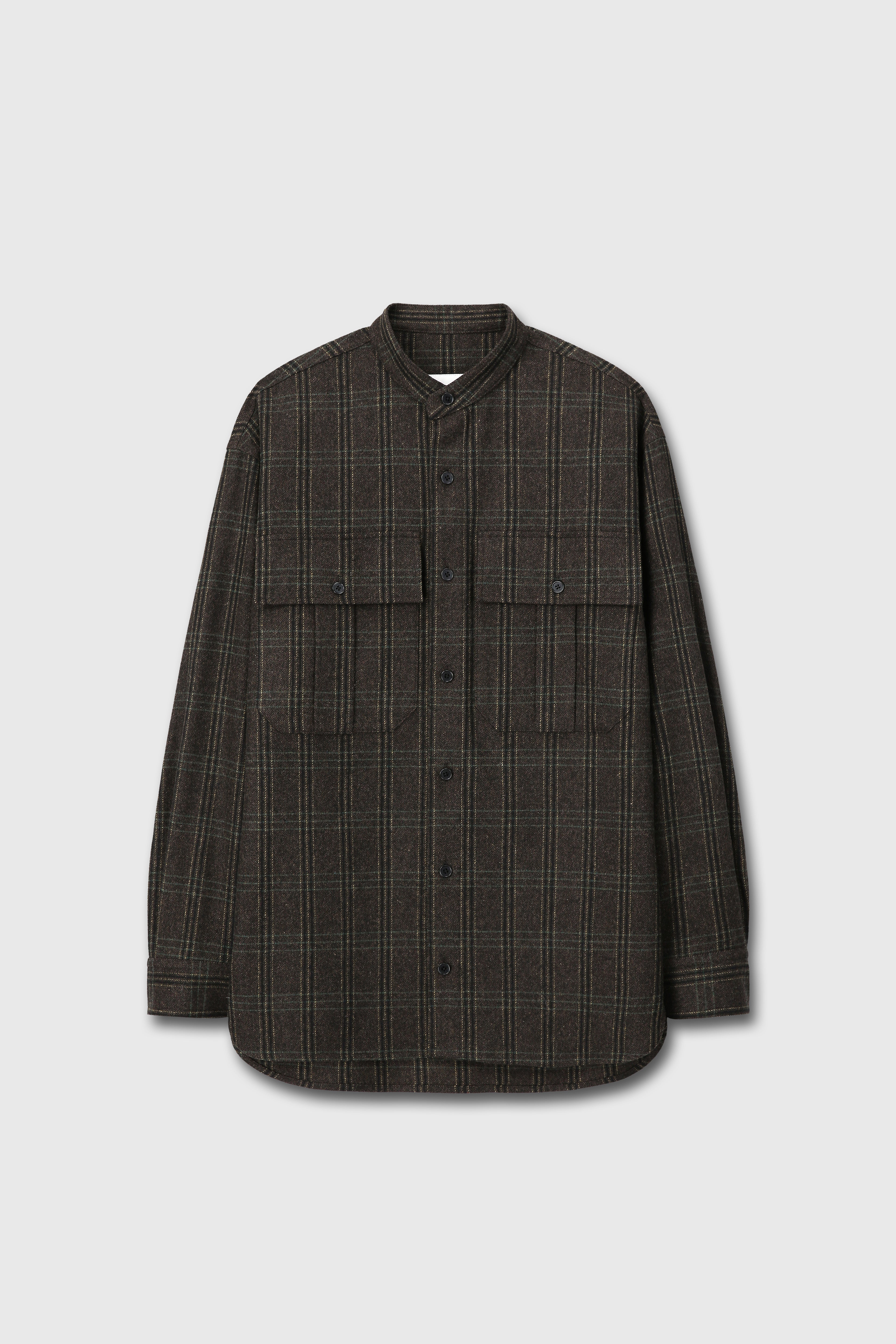 CHECKED WOOL OVERSIZED SHIRT_ DARK BROWN