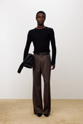 MELANGE WOOL WIDE-LEG PLEATED TROUSERS_ HAZELNUT