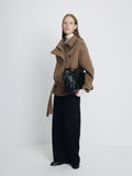 (W) WOOL ASYMMETRICAL SHORT COAT_ OLIVE BROWN