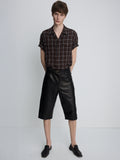 CHECKED COTTON PEARL SNAP SHIRT_ UMBER/SLATE BLUE