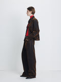 (W) FLOCKED DENIM LOOSE FLARED PANTS_ BROWN