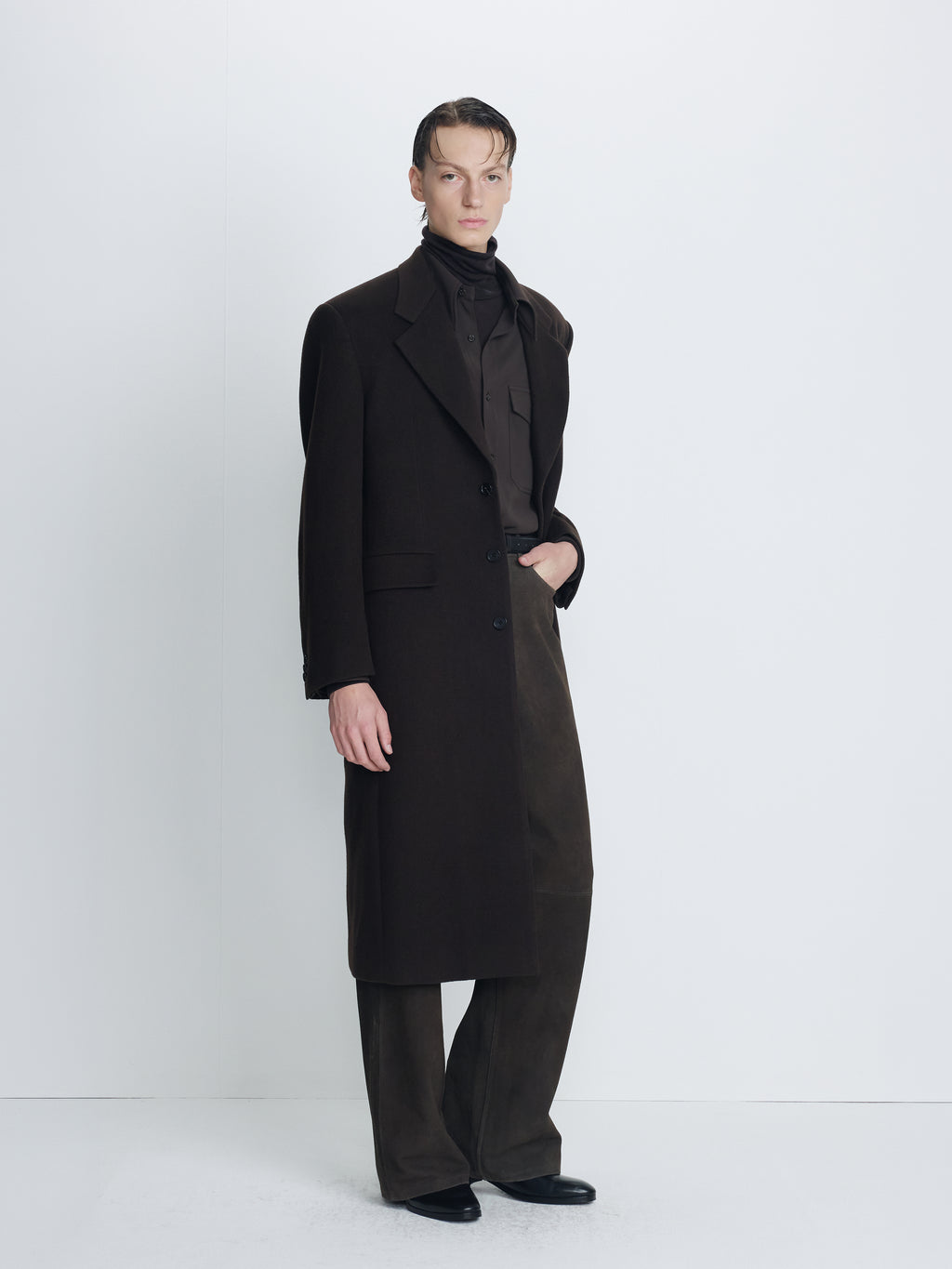 WOOL AND CASHMERE TAILORED COAT_ DEEP BROWN