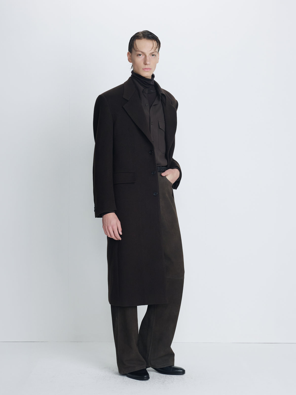 WOOL AND CASHMERE TAILORED COAT_ DEEP BROWN