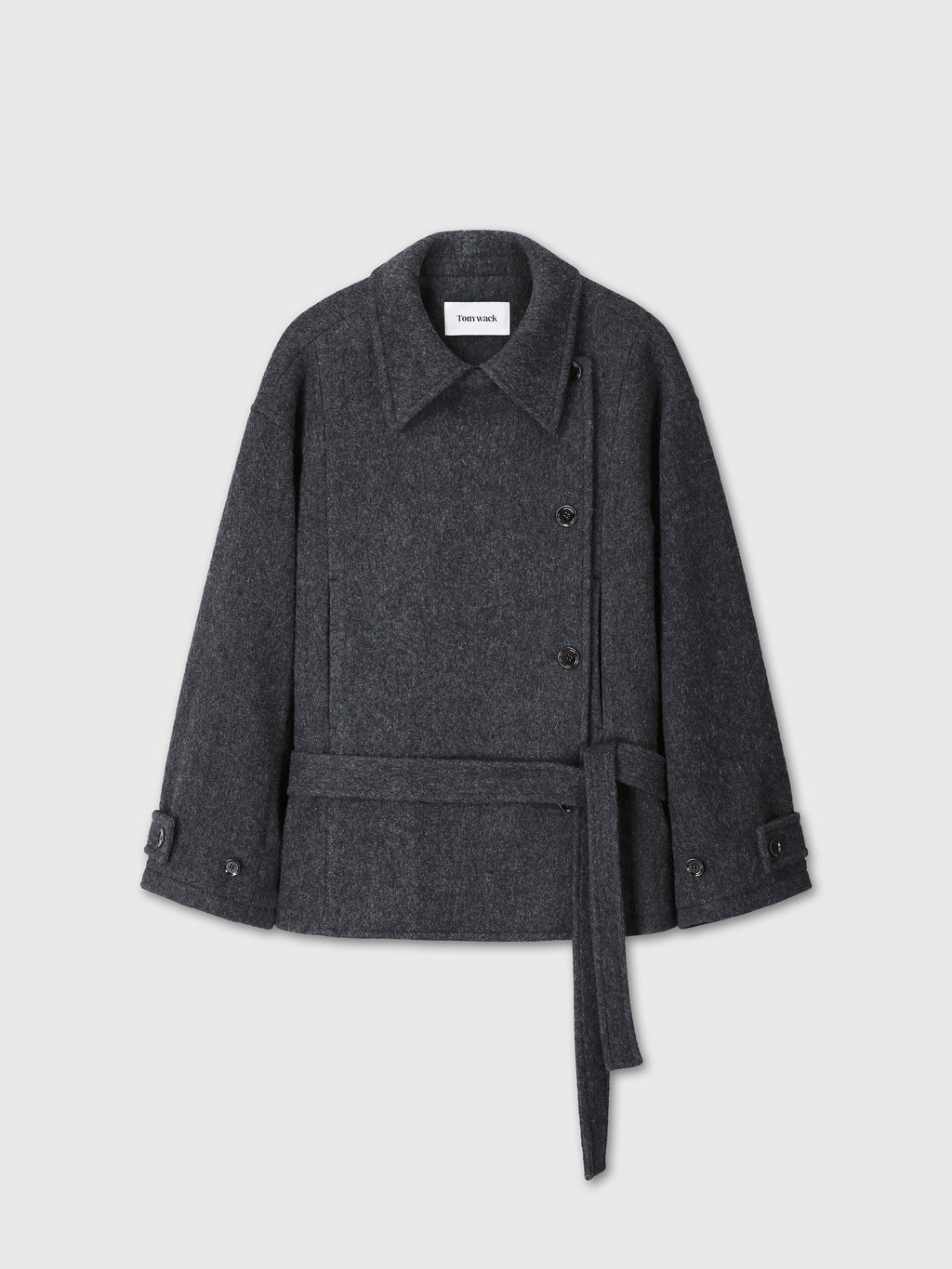 (W) WOOL ASYMMETRICAL SHORT COAT_ ANTHRACITE