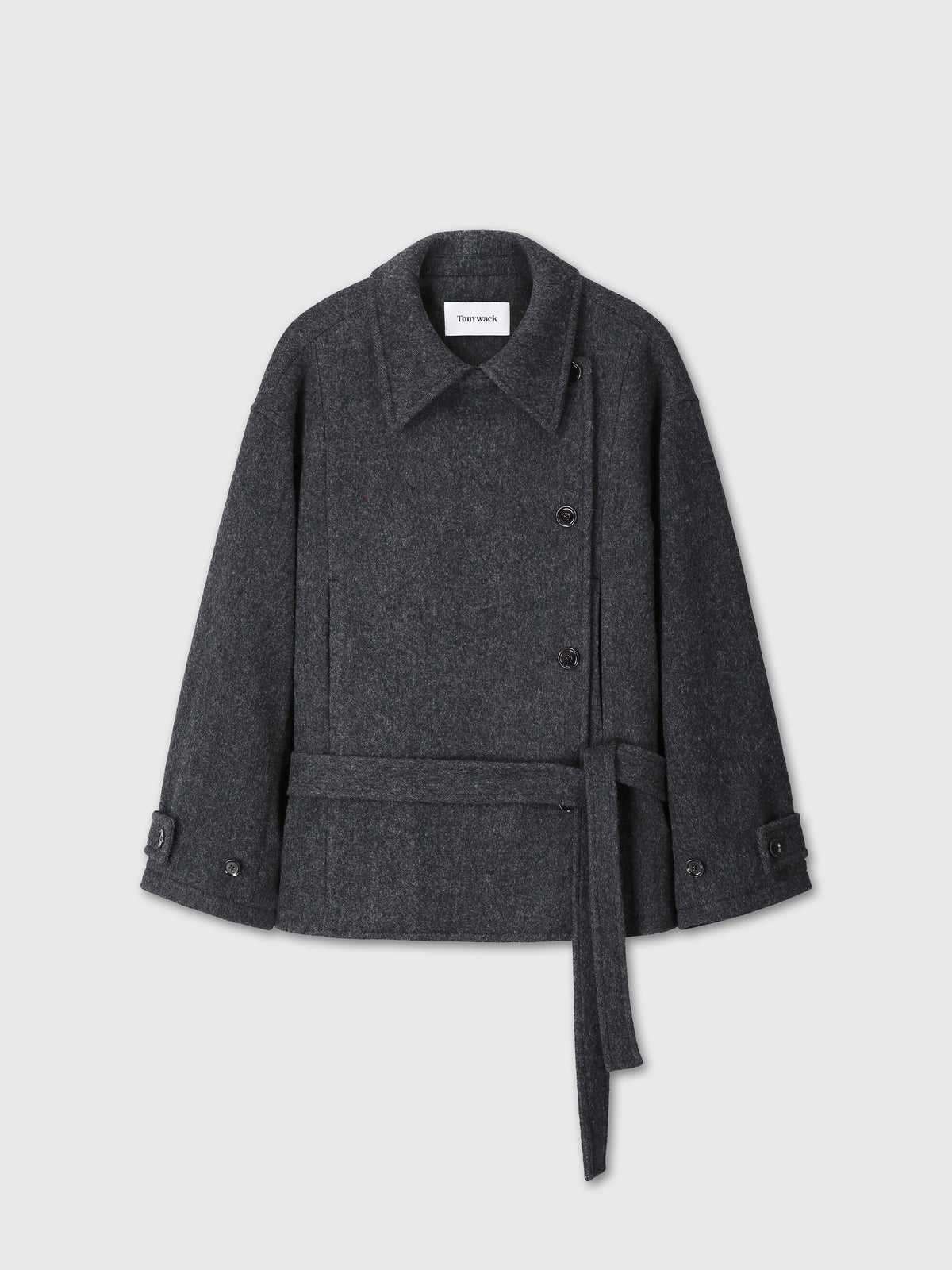 (W) WOOL ASYMMETRICAL SHORT COAT_ ANTHRACITE
