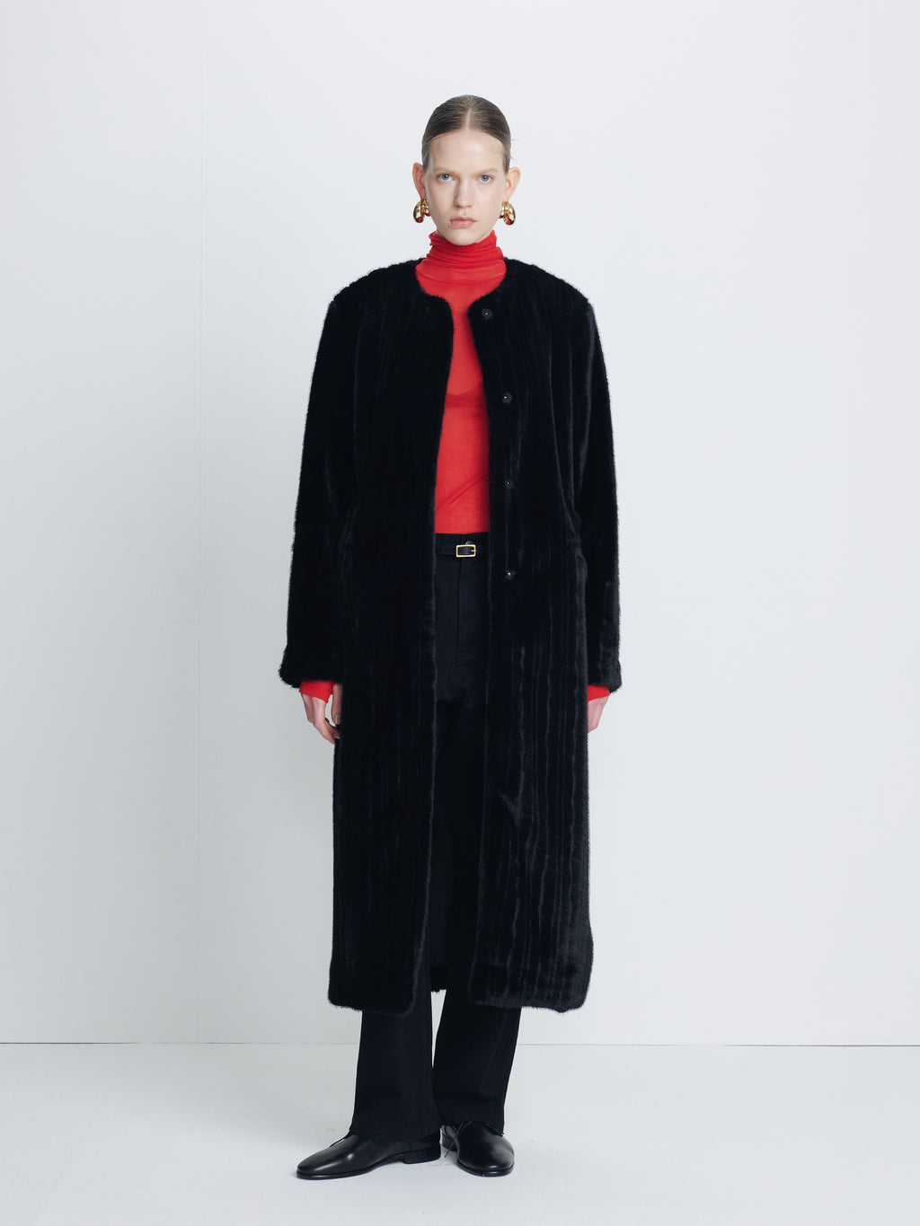 (W) FAUX FUR LONG COAT_ BLACK