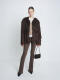 (W) LONG HAIR FAUX FUR JACKET_ BROWN