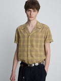 CHECKED COTTON BOWLING SHIRT_ DUSTY CITRON