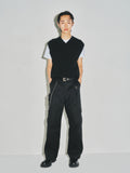 Cotton Twist V-Cable knit Vest_ Black