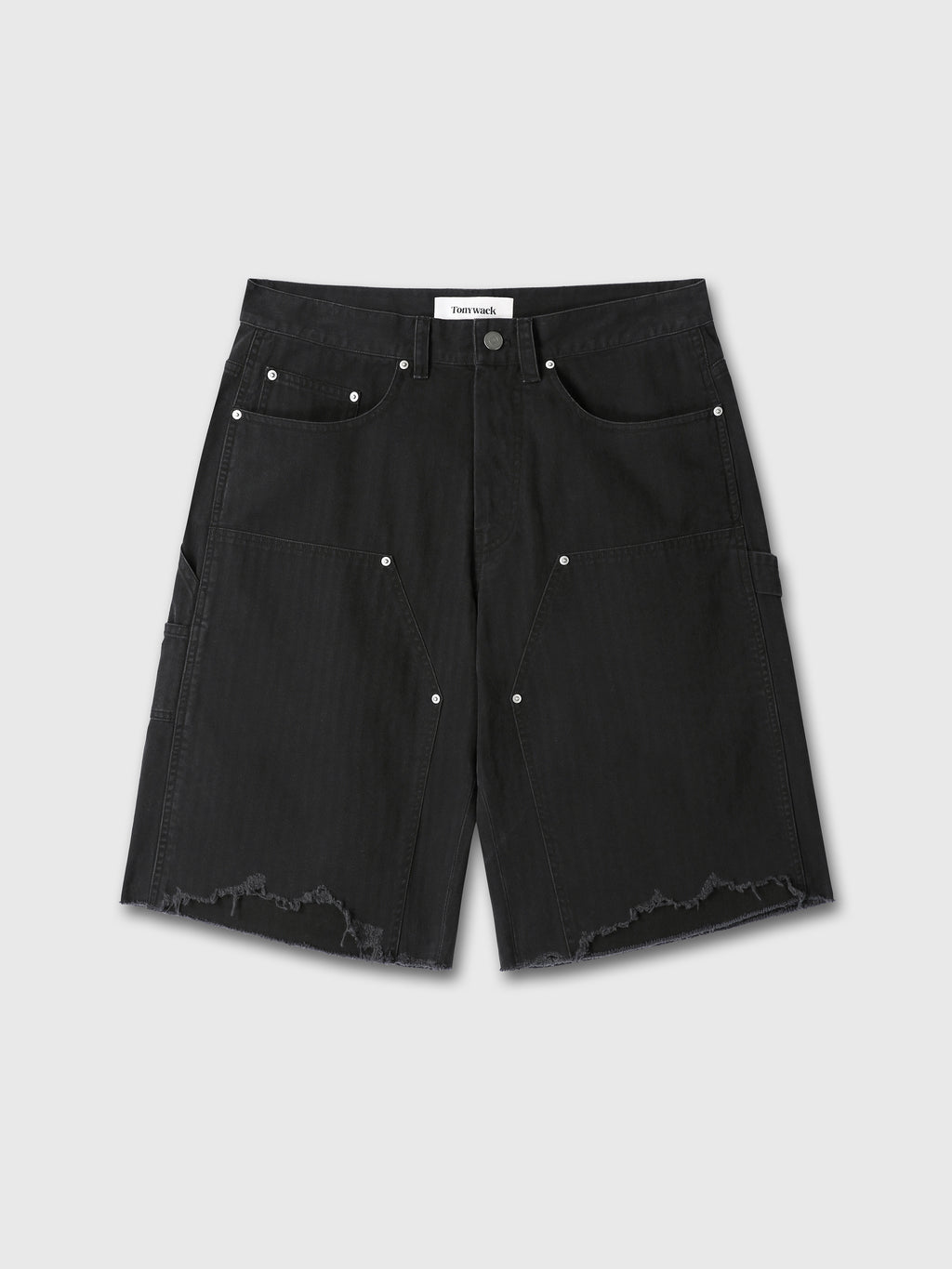 HAND DISTRESSED HBT DOUBLE KNEE SHORTS_ FADED BLACK