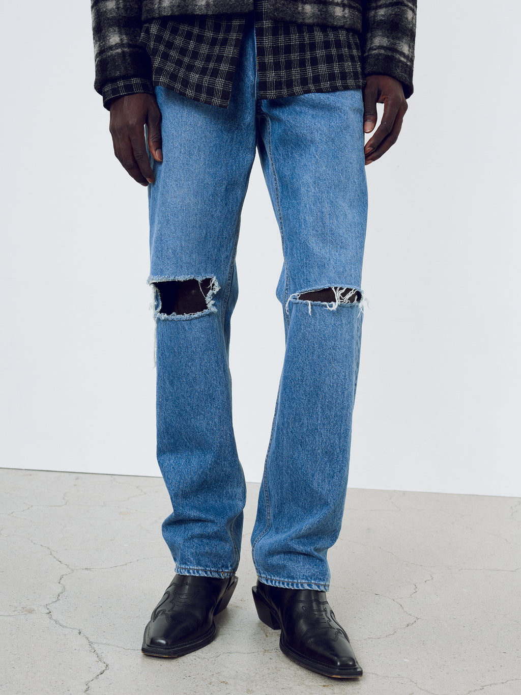 Straight-Leg Distressed Denim Jeans_ Mid Blue