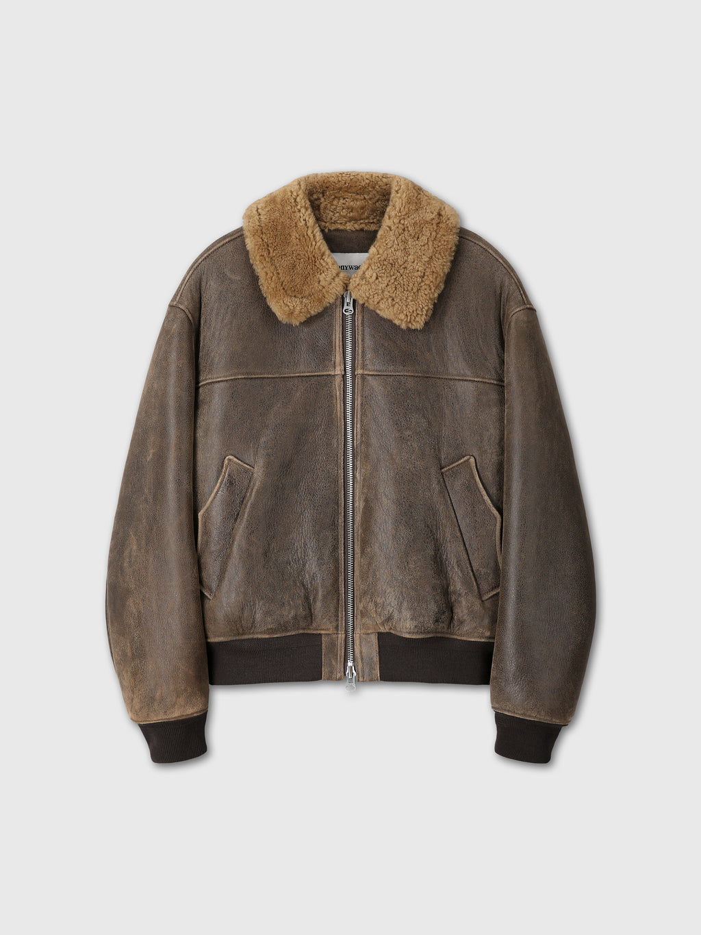 LAMB SHEARLING LEATHER BOMBER JACKET_ FADED BROWN
