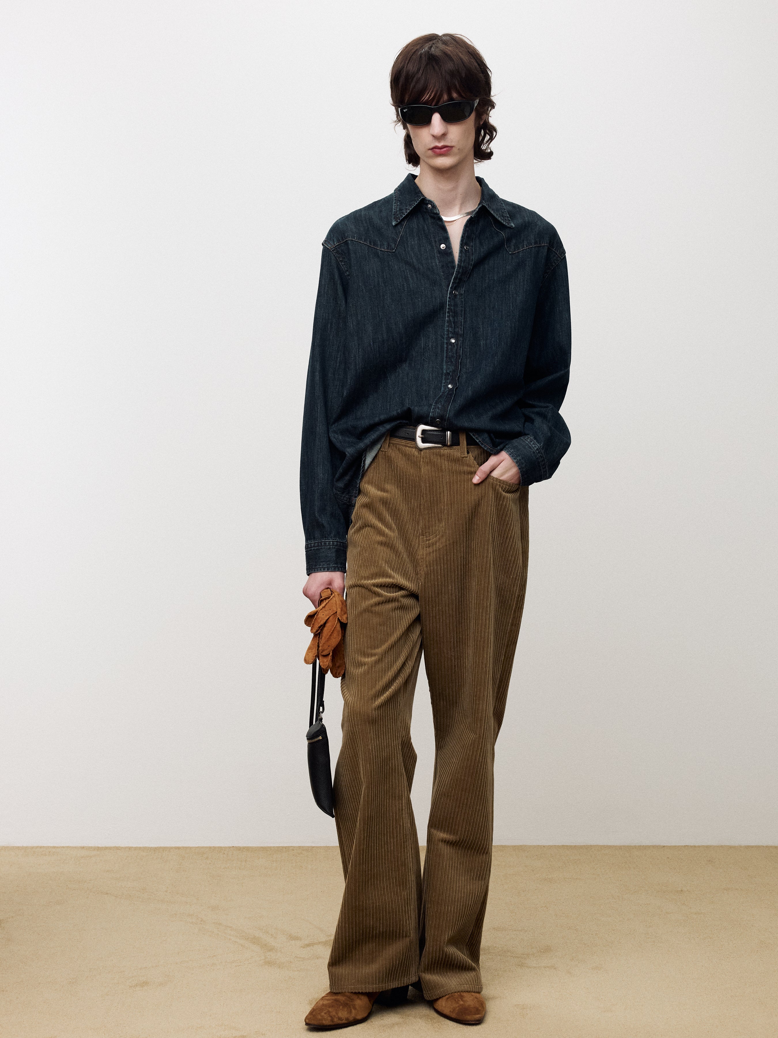 WASHED DENIM WESTERN SHIRT_ DARK BLUE